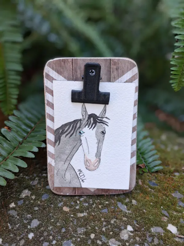 gray tobiano horse aceo art card