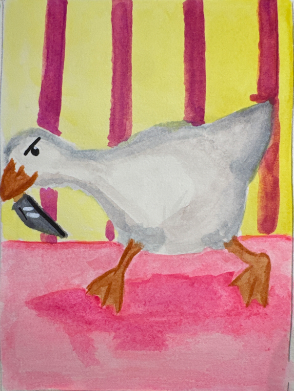 Goose with a Knife aceo art card