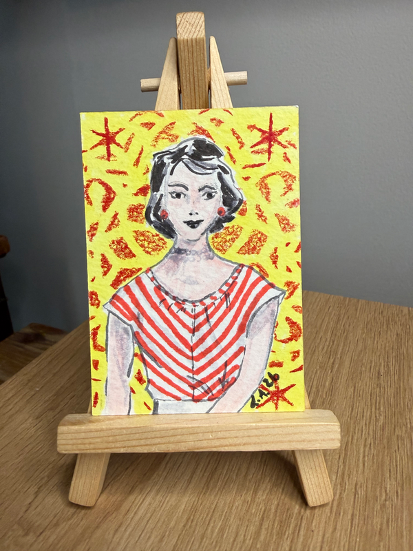 Retro Woman Original ACEO by Lyndsay Aznaurov aceo art card