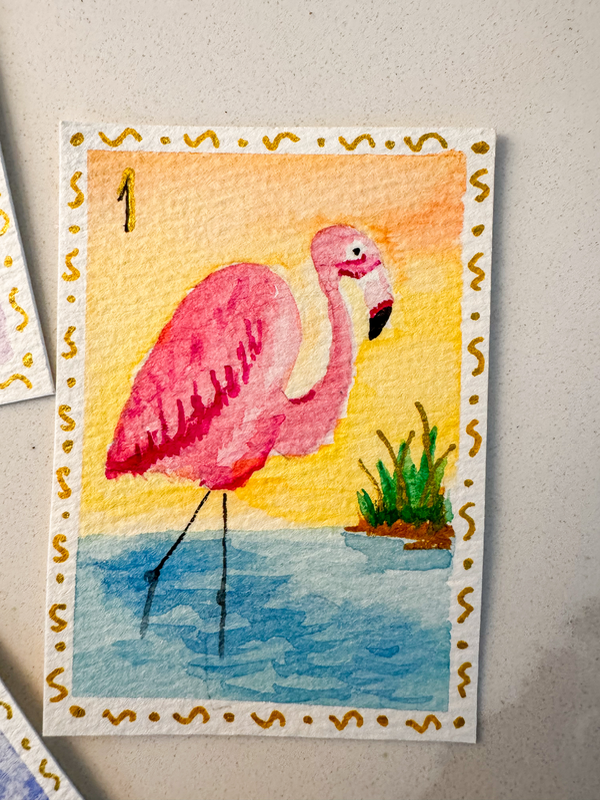 Mahjong Bird Bam Cheers Flamingo aceo art card