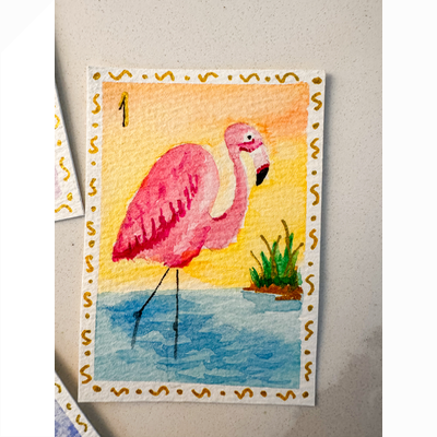 Mahjong Bird Bam Cheers Flamingo aceo art card thumbnail 1