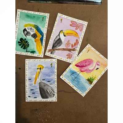Mahjong Bird Bam Cheers Flamingo aceo art card thumbnail 2