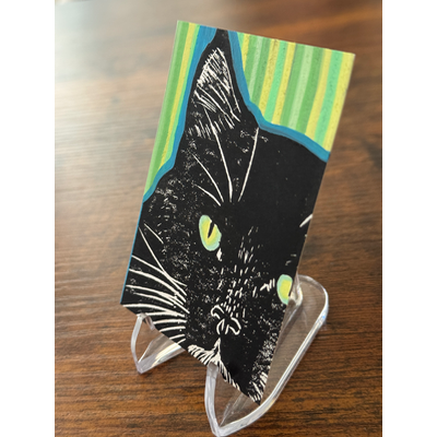Tuxedo and Stripes, Hand-Carved Block Print Mixed Media aceo art card thumbnail 3