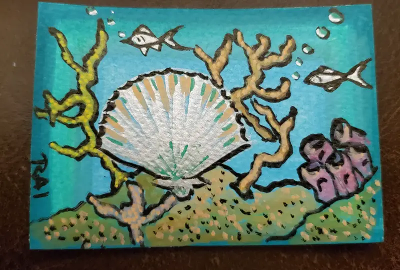 Silver Shell aceo art card