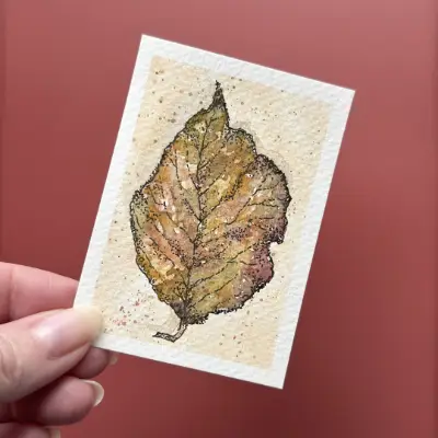 Fallen Leaf #2 - Watercolor & Ink aceo art card thumbnail 2