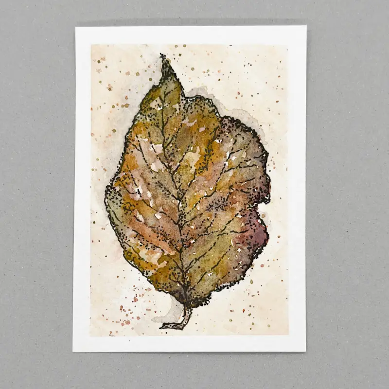 Fallen Leaf #2 - Watercolor & Ink aceo art card