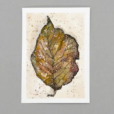 Fallen Leaf #2 - Watercolor & Ink aceo art card thumbnail 1