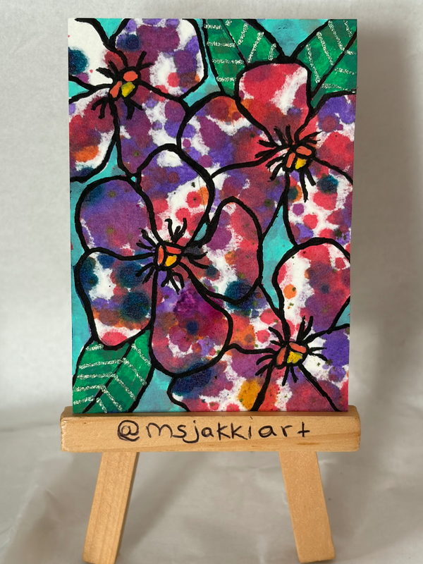 Tie dye Pansies aceo art card
