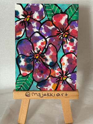 Tie dye Pansies aceo art card thumbnail 2