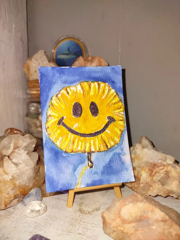 ACEO Original Art, "Smile" Balloon, Still life, whimsical, fun, watercolors aceo art card
