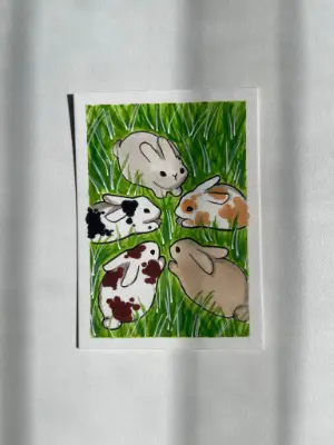 Bunny Meeting aceo art card thumbnail 2