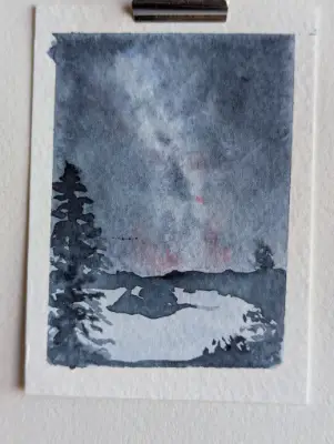 ACEO Original Watercolor Crater Lake Night Scene With Mike Way aceo art card thumbnail 2