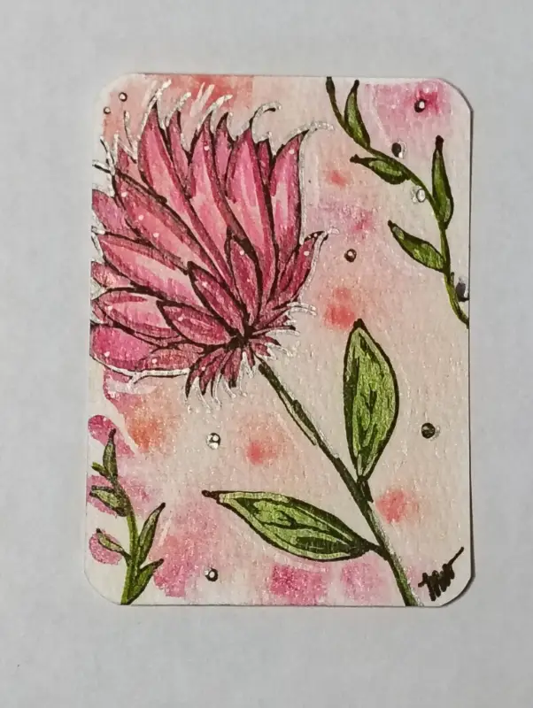 Blush Wildflower – Original ACEO, Acrylic & Ink, 2.5" x 3.5" aceo art card