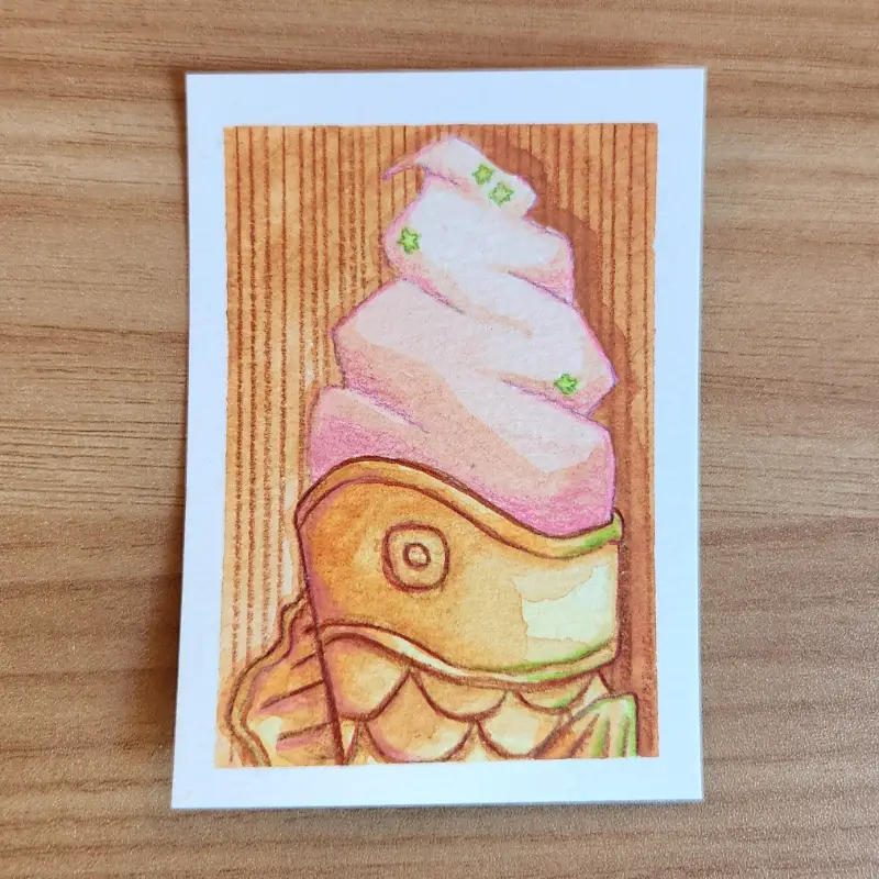 strawberry matcha taiyaki aceo art card
