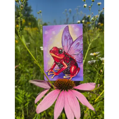 Crimson Faerie Frog - Original ACEO aceo art card thumbnail 1