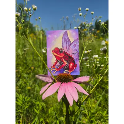 Crimson Faerie Frog - Original ACEO aceo art card thumbnail 2