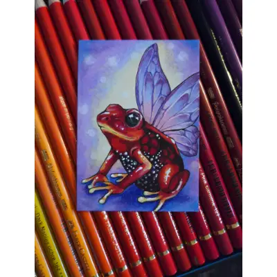 Crimson Faerie Frog - Original ACEO aceo art card thumbnail 3