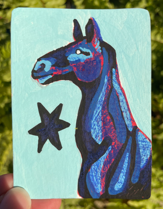 "Horse with no mane" aceo art card
