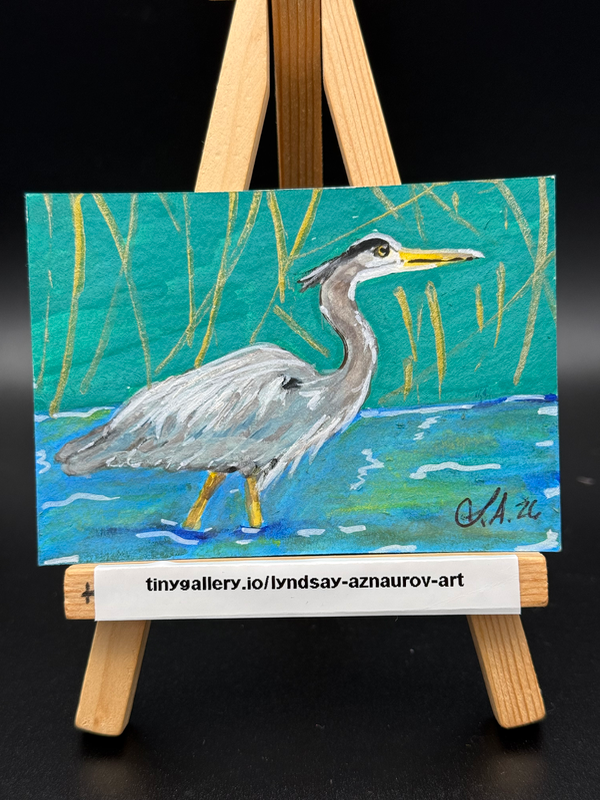 Blue Heron Original ACEO by Lyndsay Aznaurov aceo art card