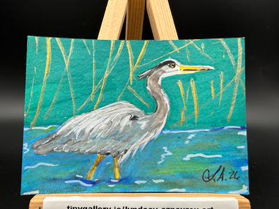 Blue Heron Original ACEO by Lyndsay Aznaurov aceo art card thumbnail 2