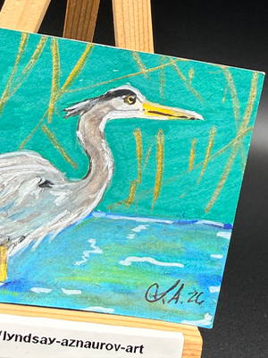 Blue Heron Original ACEO by Lyndsay Aznaurov aceo art card thumbnail 3
