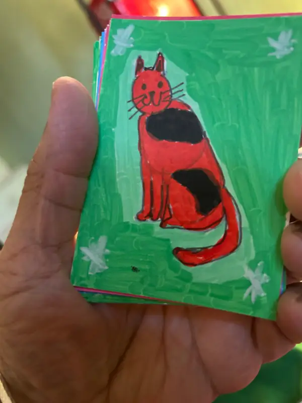 Red Striped Kitty aceo art card