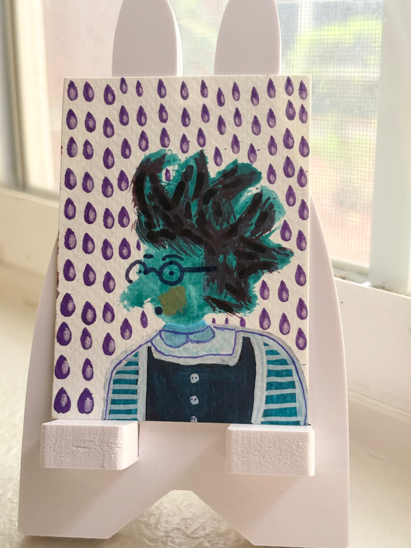 Cool Aunt Johanna in a Rainstorm aceo art card
