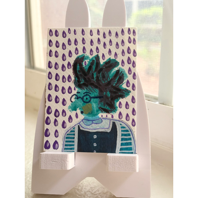 Cool Aunt Johanna in a Rainstorm aceo art card thumbnail 1