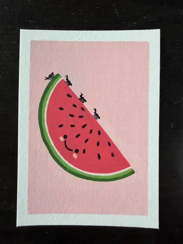 Watermelon & Ants aceo art card