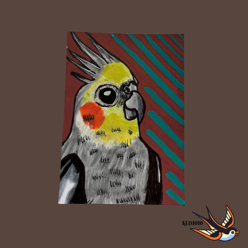ACEO Original Mixed Media Bird on Paper 2.5x3.5 aceo art card