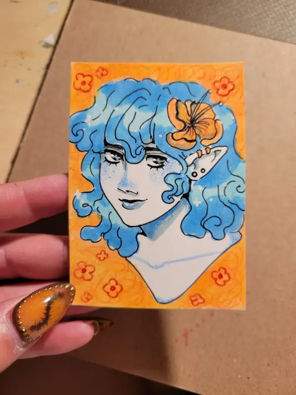 "Blue Hair" aceo art card