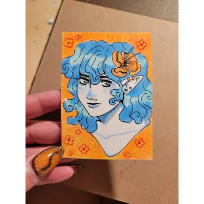 "Blue Hair" aceo art card thumbnail 1