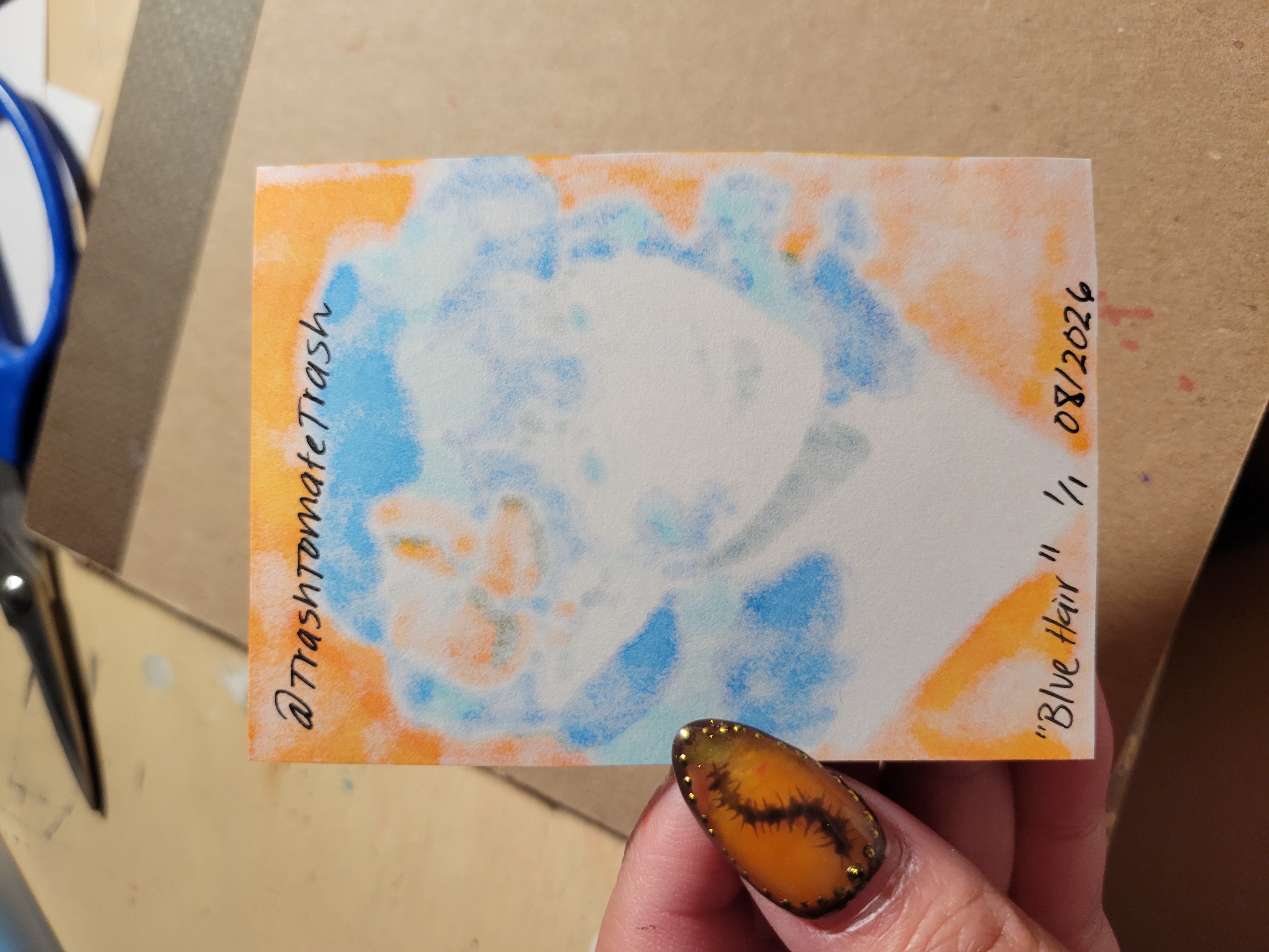 "Blue Hair" aceo art card thumbnail 2