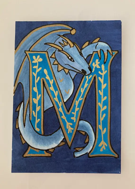 Dragon Illuminated Letter M aceo art card