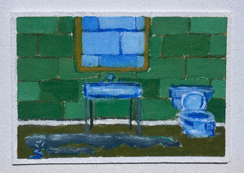 Crying on the bathroom floor aceo art card