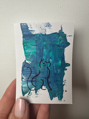 Cat looking up aceo art card thumbnail 1