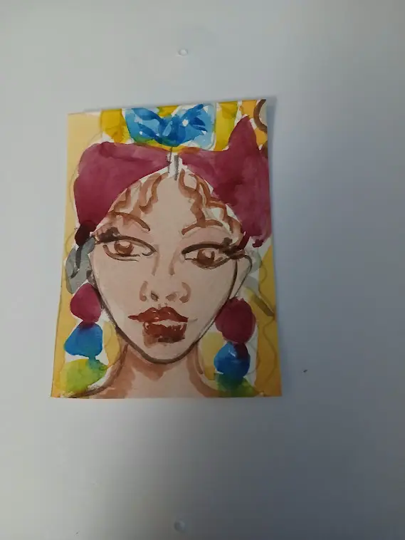 ACEO Art Original Abstract Painting Watercolor Gouache 2.5x3.5 Lady aceo art card
