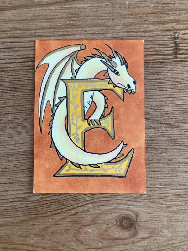 Dragon Illuminated Letter E aceo art card