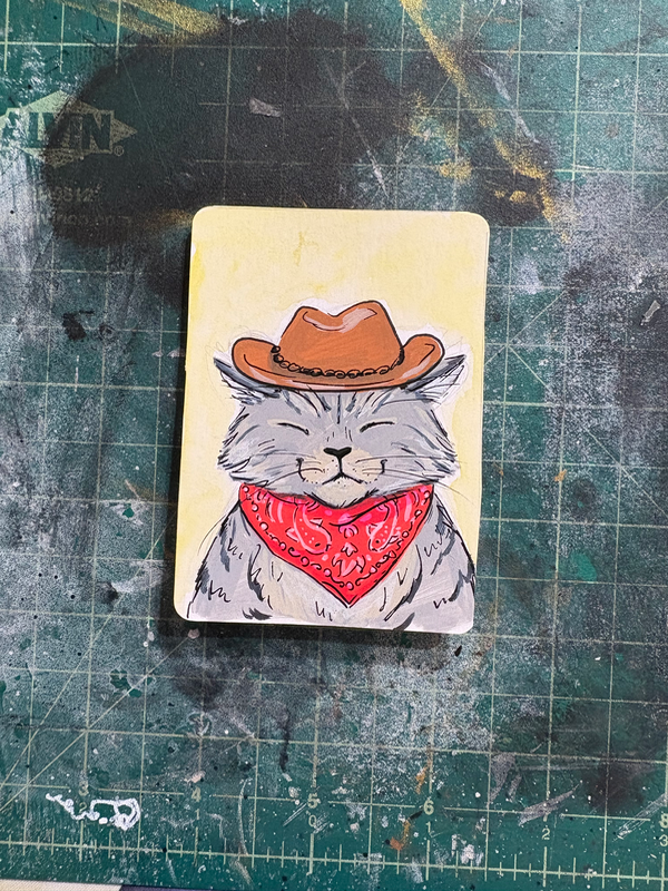 Cowboy Cat aceo art card