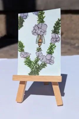 "Rosemary Flower Bee" - ACEO of floral animal herb by needle.rat aceo art card thumbnail 2