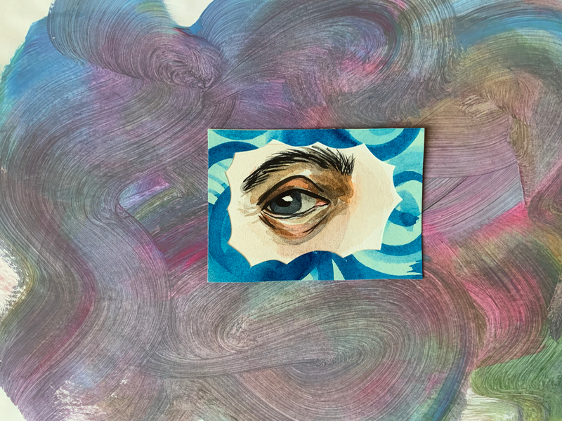 Watercolor Eye with added frame aceo art card