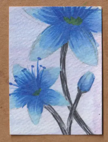 Blue Flowers 3 aceo art card