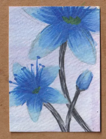Blue Flowers 3 aceo art card
