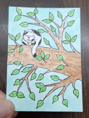 Cat in the Treetop by Sandrajean Smith aceo art card thumbnail 2