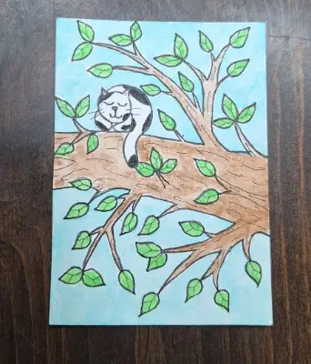 Cat in the Treetop by Sandrajean Smith aceo art card thumbnail 1