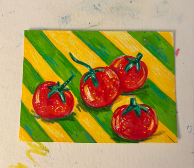 Tomatoes on Stripes aceo art card thumbnail 1