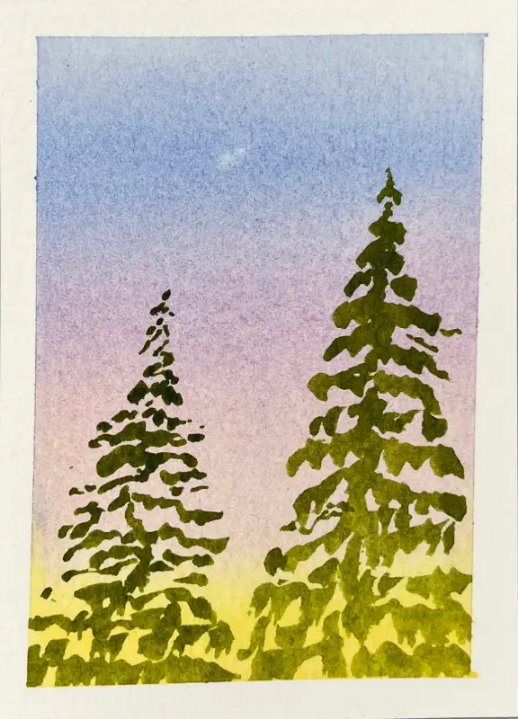 Sunset Trees aceo art card