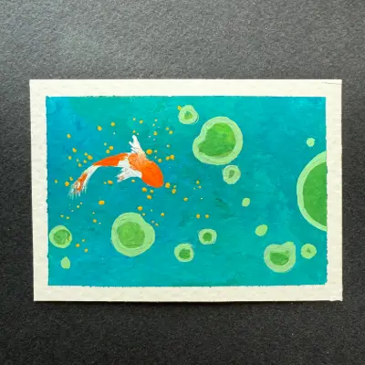 koi pond aceo art card thumbnail 1