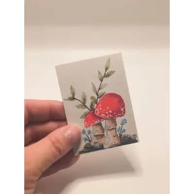 Red Mushroom 003 aceo art card thumbnail 2