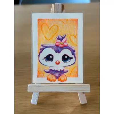 LPS Owl Cutie aceo art card thumbnail 1